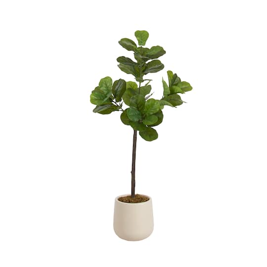 Kate and Laurel 4ft. Green Fidmont Faux Fiddle Fig Tree with Cream Planter